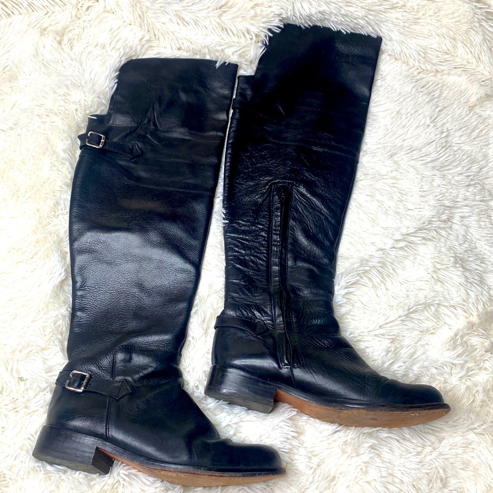 Steve Madden Black Over The Knee Leather Riding Boots Size 6.5